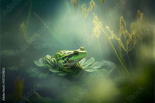 Enchanted Cute Frog on Lilly Pad. Generative ai