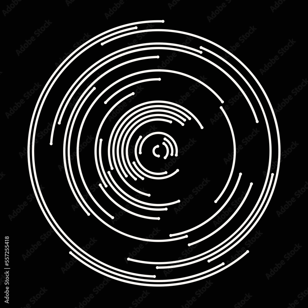 Abstract white round with lines on black background. Monochrome logo or icon. Abstract white round with lines on black background. Monochrome logo or icon.