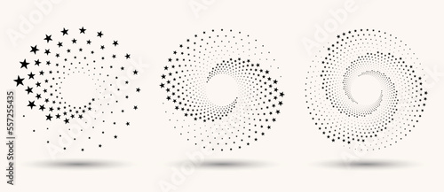 Modern abstract background. Halftone stars in circle form. Round logo. Vector dotted frame. Design element or icon. Yin and yang symbol style.