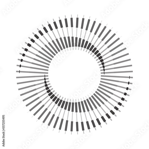 Circle with black and white lines. Stripes icon or logo in yin and yang style.