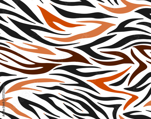 Full seamless tiger zebra stripes animal skin pattern. Texture for textile fabric print. Suitable for fashion use. Vector illustration.