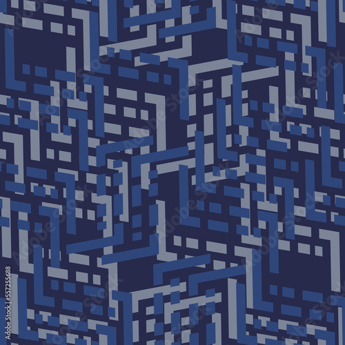 Full seamless geometric lines texture pattern vector. Decorative interrior design for textile fabric print and wallpaper. Navy blue illustration background.