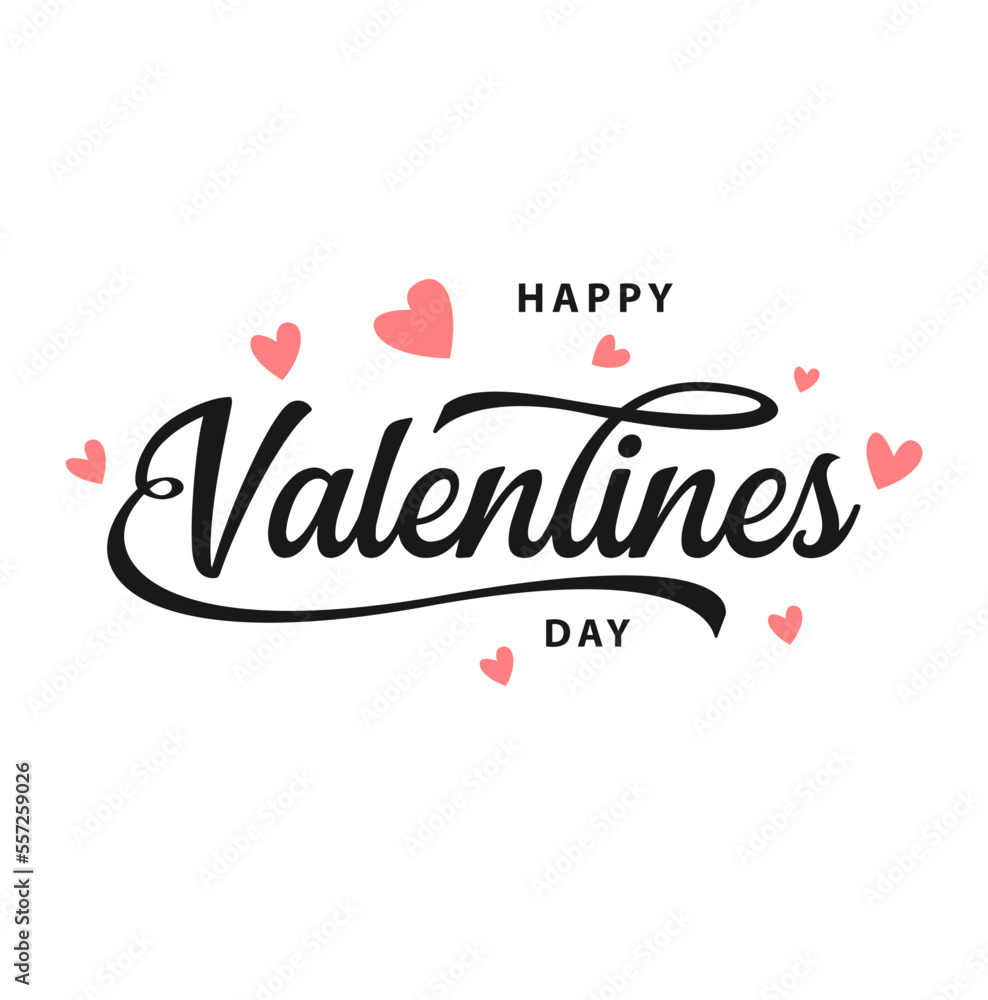 Happy Valentines Day typography poster with handwritten calligraphy text