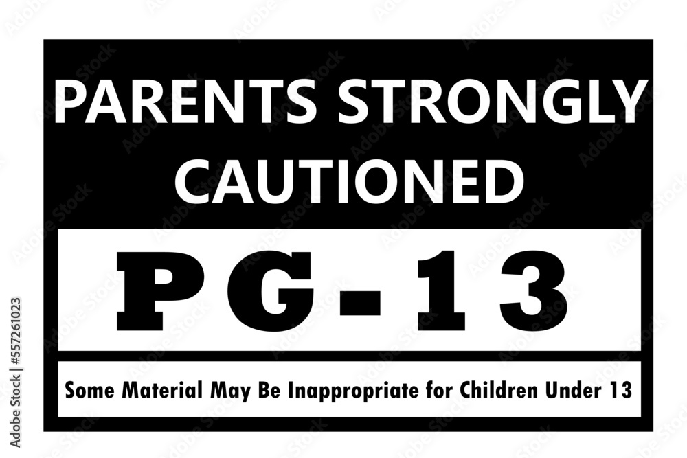 PG-13 sign. Symbol for content not intended for children under 13. SIgn of material that may be inappropriate for children under 13 - obrazy, fototapety, plakaty 