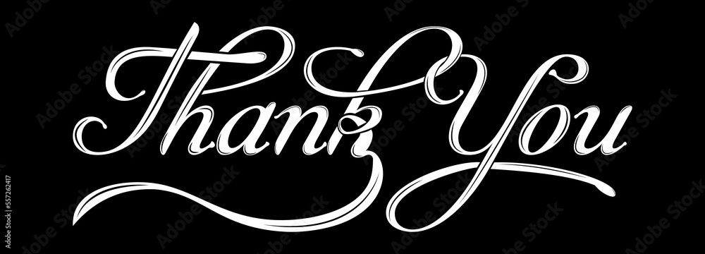 Thank you ink brush vector lettering. Thank you modern phrase handwritten vector calligraphy. White paint lettering isolated on black background. Suitable for Postcards, greeting cards, and t-shirt 