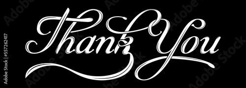 Thank you ink brush vector lettering. Thank you modern phrase handwritten vector calligraphy. White paint lettering isolated on black background. Suitable for Postcards, greeting cards, and t-shirt 
