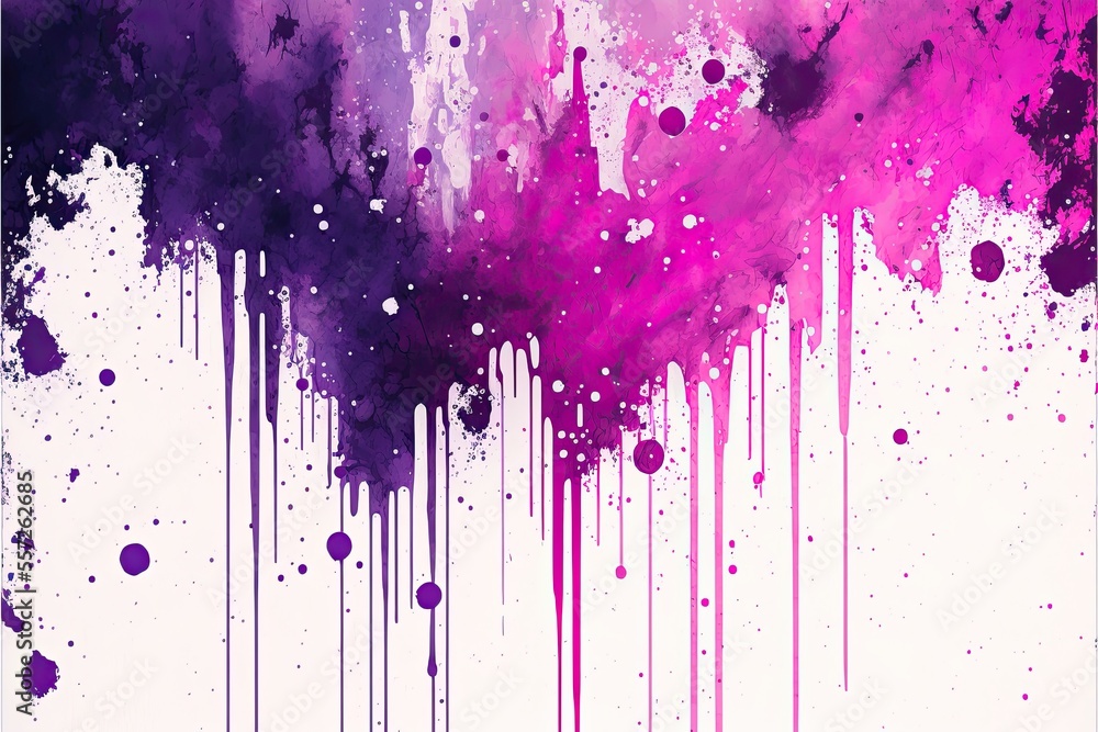 Fototapeta premium Pink and purple abstract watercolor background with drips and splatters
