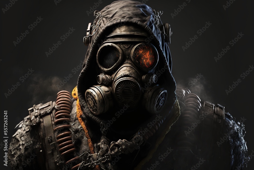 Fantasy character in gas mask, close-up, isolated on black background.  Stock Illustration | Adobe Stock