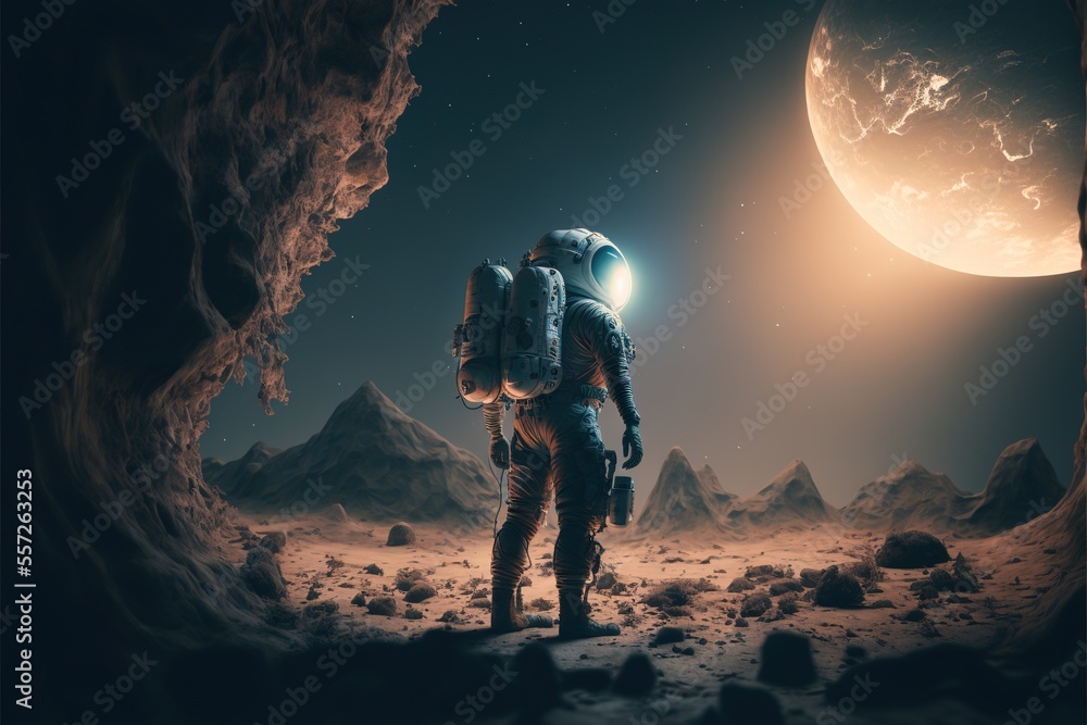 Sad Astronaut Sitting On Planet Alone Stock Illustration 1650991813