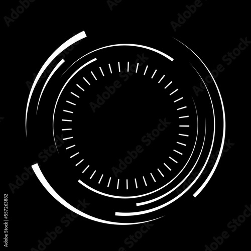 Abstract white lines in circle form. Geometric art. Design element for border frame, round logo, blackout tattoo, sign, symbol, web pages, prints, template, pattern, abstract backdrop