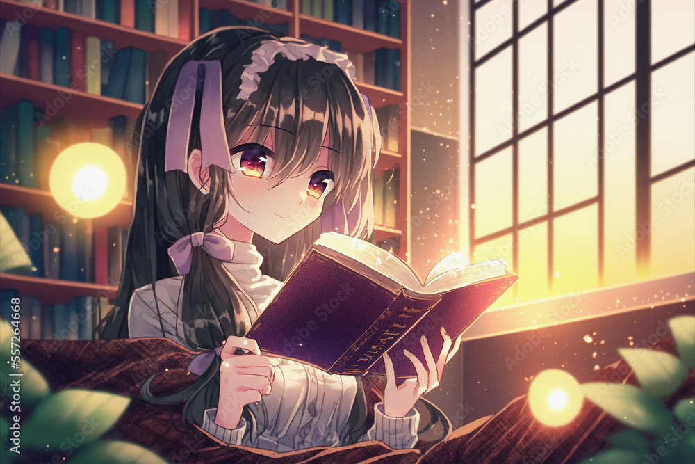 Download Cute Anime Girl Reading Book  Anime Girl With Book Png PNG Image  with No Background  PNGkeycom