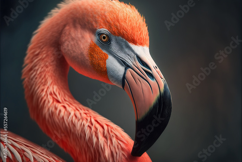 ai midjourney generated flamingo close up illustration against dark background