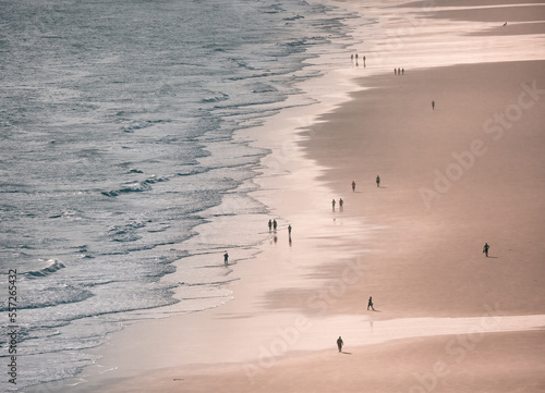 aerial view over a sandy beach