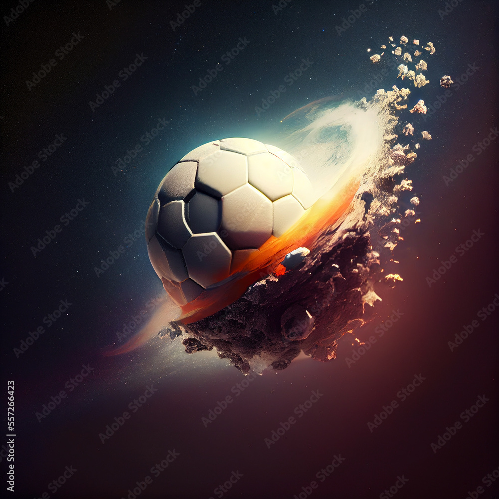 Fototapeta premium Soccer Ball Flying Through Space. Generative ai