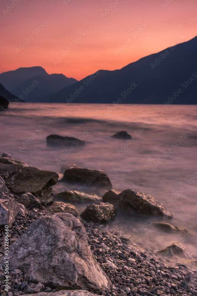 Colorful sky at sunrise over Lake Garda