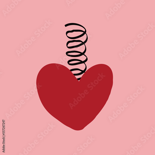 Valentines day card with heart. Groovy funny hearts in modern doodle style