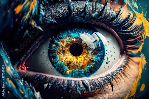 Auge Das sehende Auge Optikus Retina Iris Ophthalmos Chorioidea Closeup Generative AI Digital Art Background Hintergrund Illustration Cover Kunst