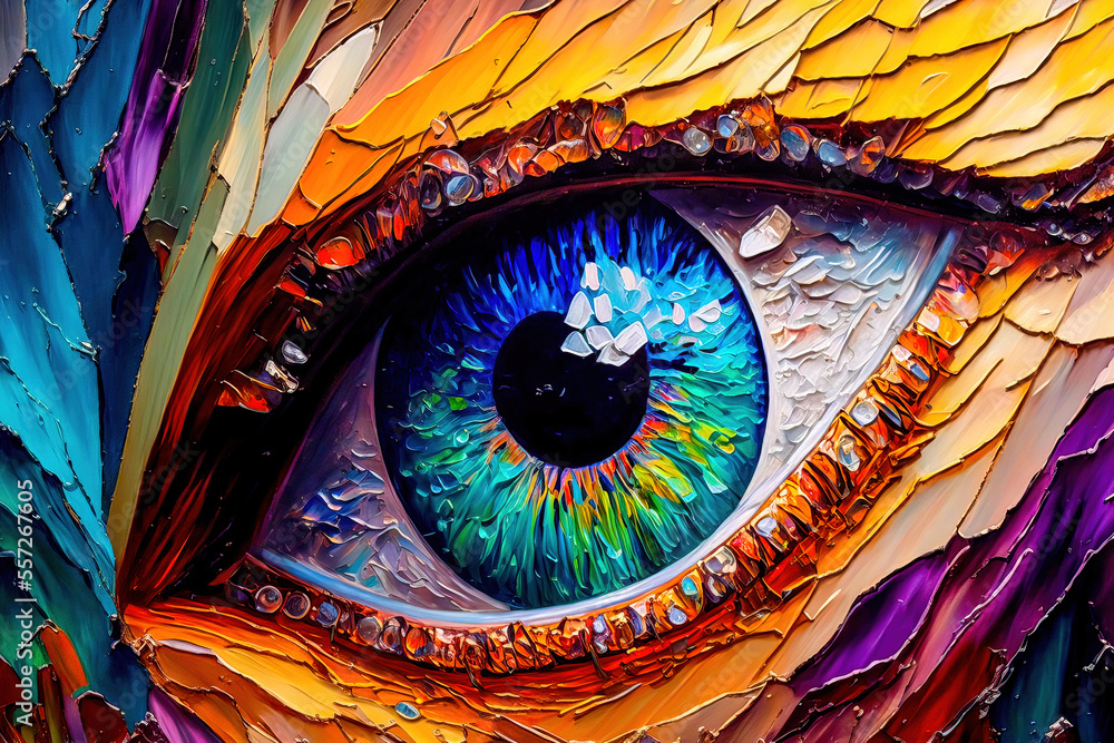 Auge Das sehende Auge Optikus Retina Iris Ophthalmos Chorioidea Closeup  Generative AI Digital Art Background Hintergrund Illustration Cover Kunst  Illustration Stock