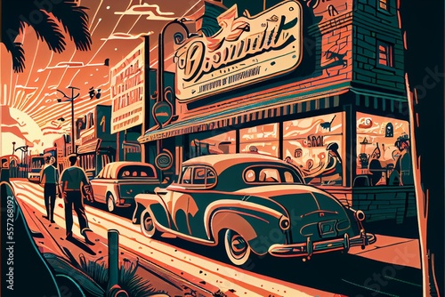 Generative AI abstract render of an American town in the 1950s