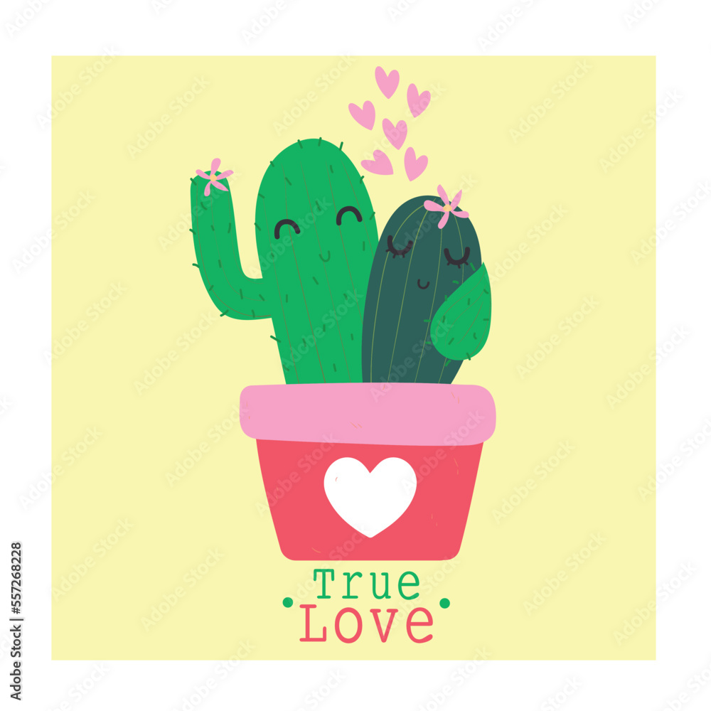 Vector Illustration of Love Cactus Couple Hug. True Love, Floating Hearts. Cacti pot. Vector illustration, cut file Vector Illustration of Love Cactus Couple Hug. True Love, Floating Hearts. Cacti pot. Vector illustration, cut file