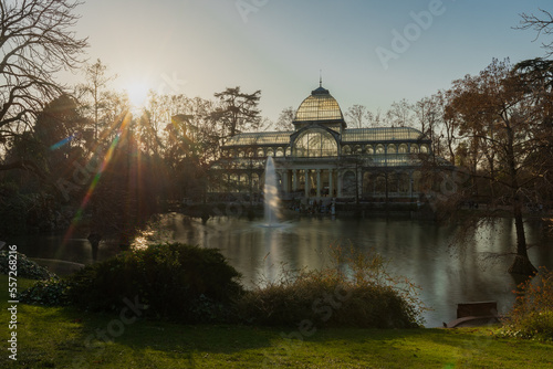 Madrid, Spain 28-12-2022 the Glass Palace located in El Retiro Park, a UNESCO World Heritage Site. It was originally built in 1887 as a greenhouse to showcase flora and fauna as part of an exhibition