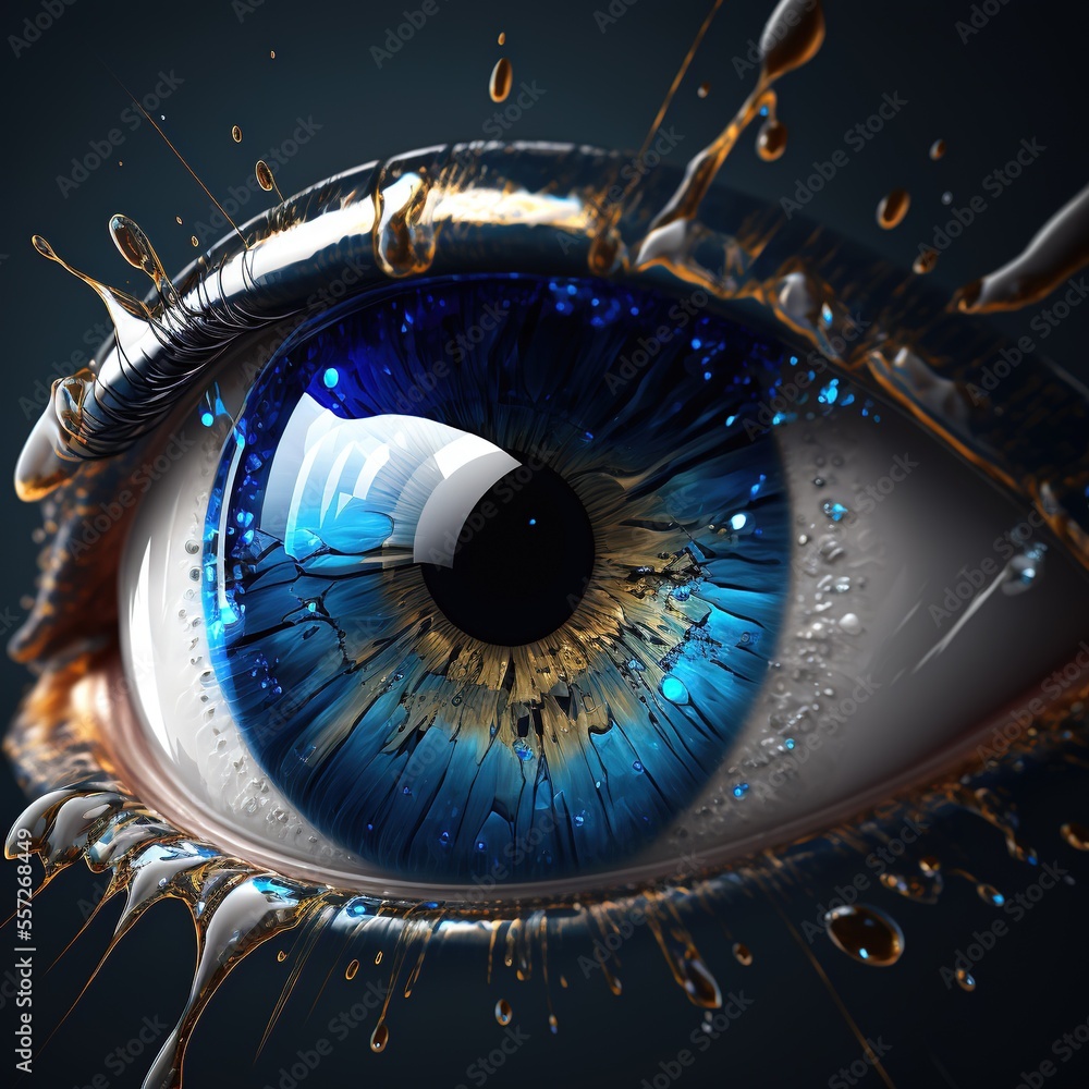 Blue human eye close up. Generative AI.