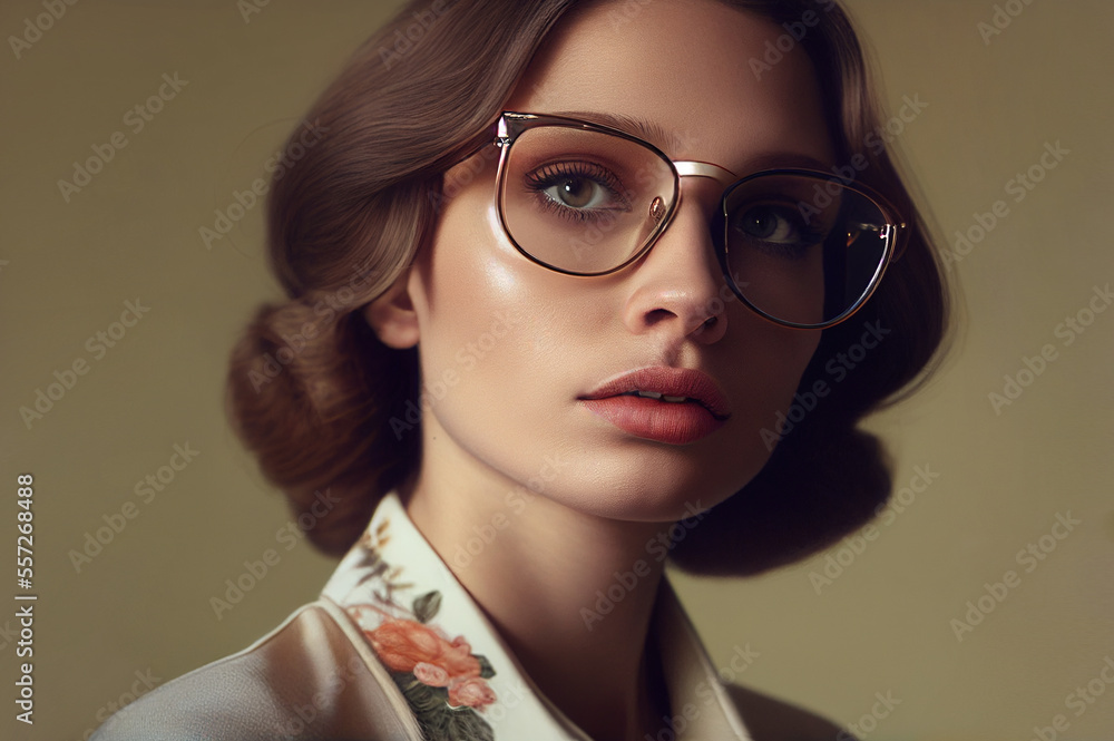 Portrait of beautiful elegant woman, retro 70s style. AI generated image. Portrait of beautiful elegant woman, retro 70s style. AI generated image.