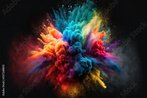 Colorful powder explosion, dust, on black background, generative ai © AdamantiumStock