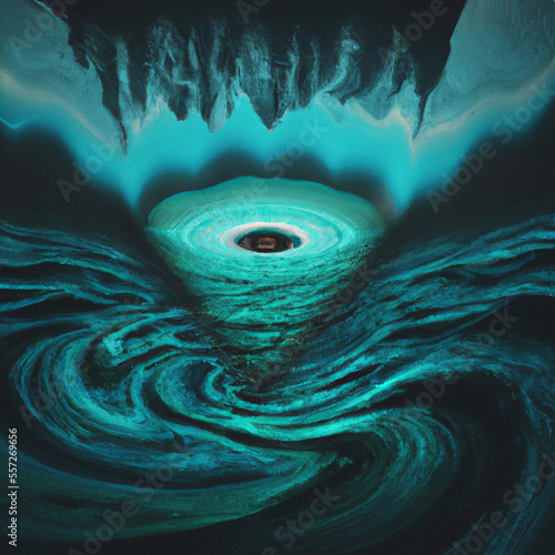 Infinite Connections: An Abstract Art Piece Featuring Two Whirlpools, one within a Triangle, Symbolizing the Interconnectedness of All Things and the Infinite Nature of Spiritual Evolution