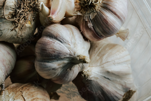 Macro photography of garlic heads. Food concept.