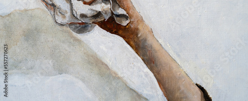 Bild auf Leinwand A young man with curly hair holds a handkerchief in his hand