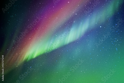 Night starry sky and Northern lights. Red-green .aurora borealis