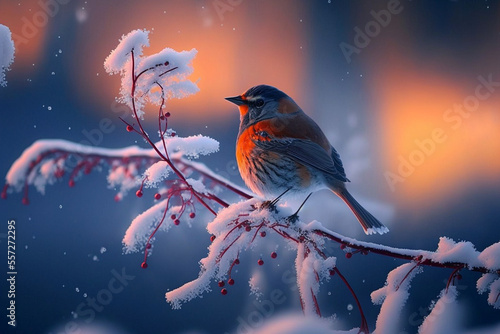 Vogel auf verschneitem Ast © Nicola