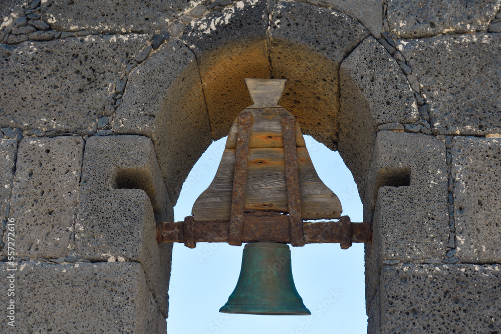 Detail of the bell of the belfry in the Castillo de San Gabriel de Arrecife