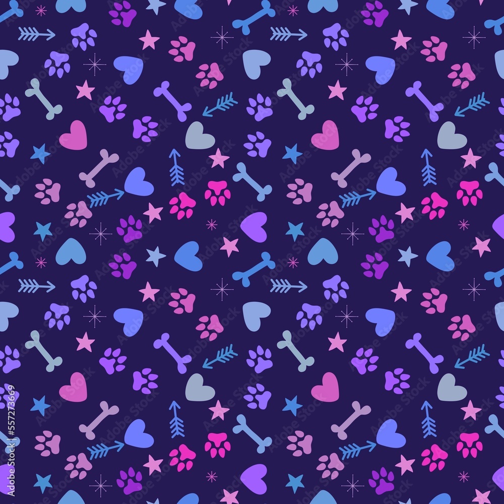 Fototapeta premium Animals cartoon seamless dog and cat footprints pattern for wrapping paper and fabrics and linens and kids