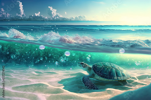 turtle swimming in the ocean. Generative AI picture.