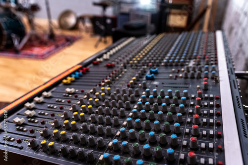 Mixing console for mixing audio signals. Professional musical instrument for recording studio