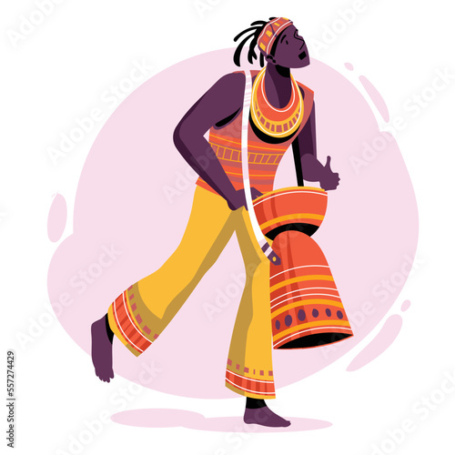 Afican people playing ethnic African music with djembe
