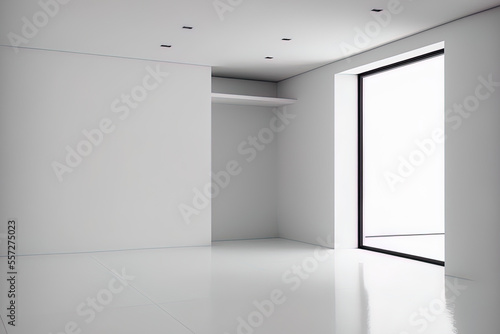 White  minimalistic  vacant interior architecture studio backdrop wall display items. Generative AI