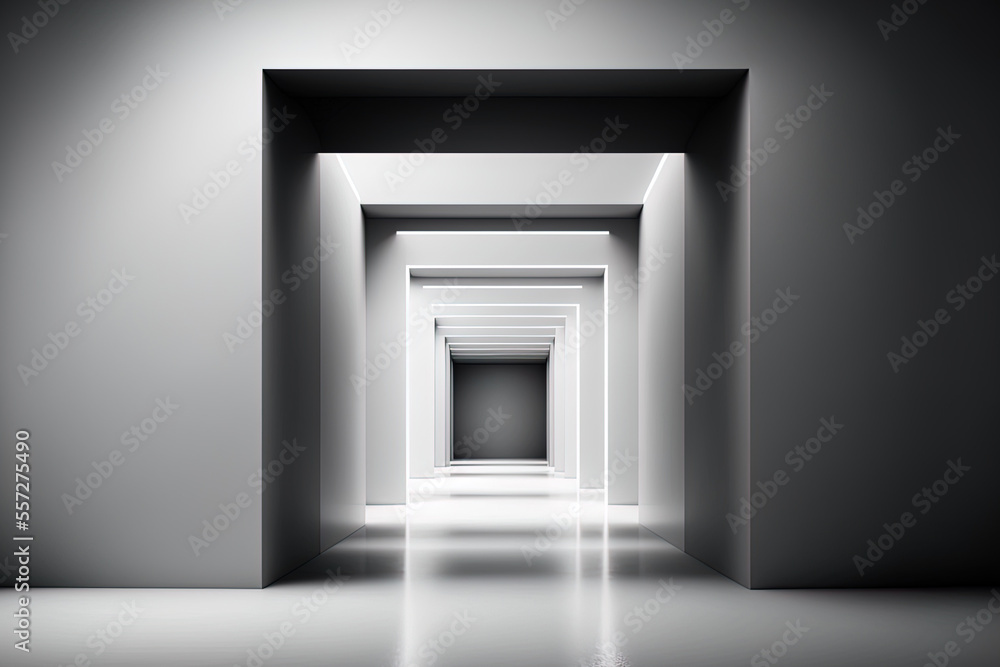 Abstract futuristic corridor with a vacant floor and room with lighting for the product showcase, space, interior, and display. Modern Future interior design idea with cement floor and walls Abstract futuristic corridor with a vacant floor and room with lighting for the product showcase, space, interior, and display. Modern Future interior design idea with cement floor and walls
