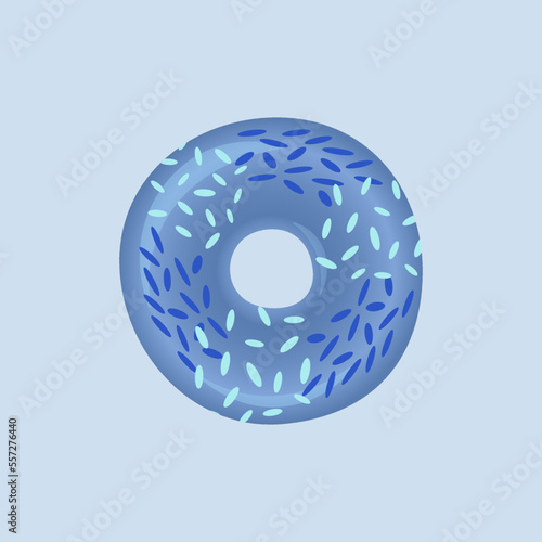 Blue donut with white and blue sprinkles on a blue background