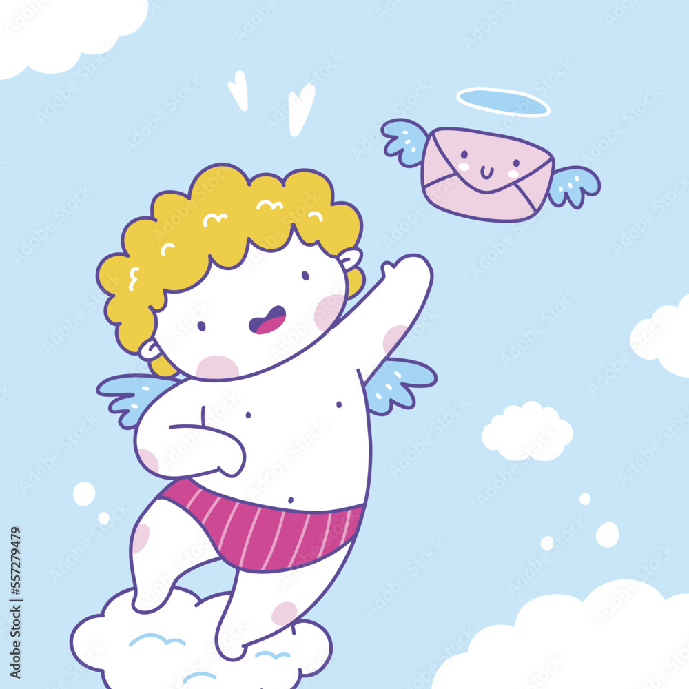 Happy valentine's day illustration with cupid in cartoon style Happy valentine's day illustration with cupid in cartoon style