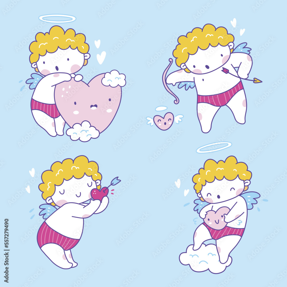 Set of cupid illustration in cartoon style Set of cupid illustration in cartoon style