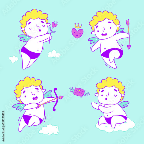 Set of cupid illustration in cartoon style 
