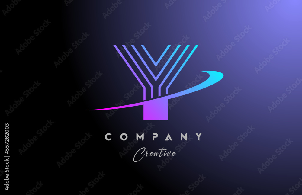 pink blue Y alphabet letter logo icon design with swoosh. Creative line ...