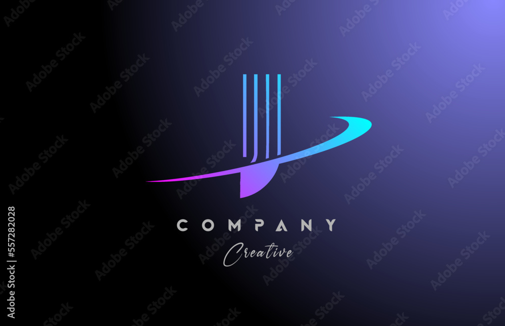 pink blue J alphabet letter logo icon design with swoosh. Creative line template for company and business