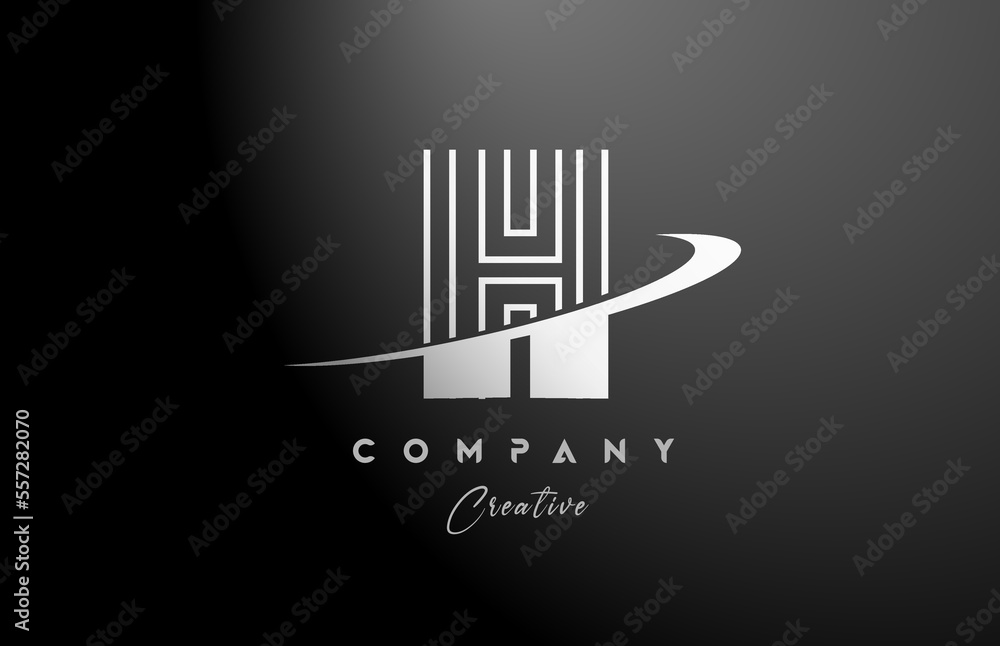 black white H alphabet letter logo icon design with swoosh. Creative line template for company and business black white H alphabet letter logo icon design with swoosh. Creative line template for company and business
