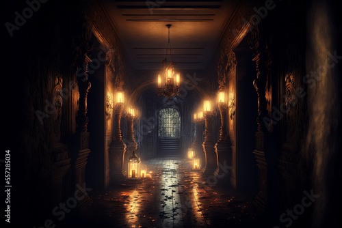 creepy interior of an abandoned building background  concept art  digital illustration  haunted house  scary interior