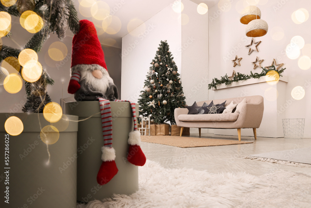Obraz premium Living room interior with Christmas tree and festive decor
