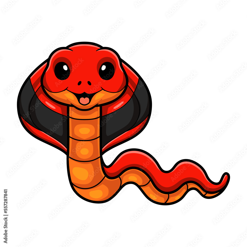 Fototapeta premium Cute red spitting cobra cartoon